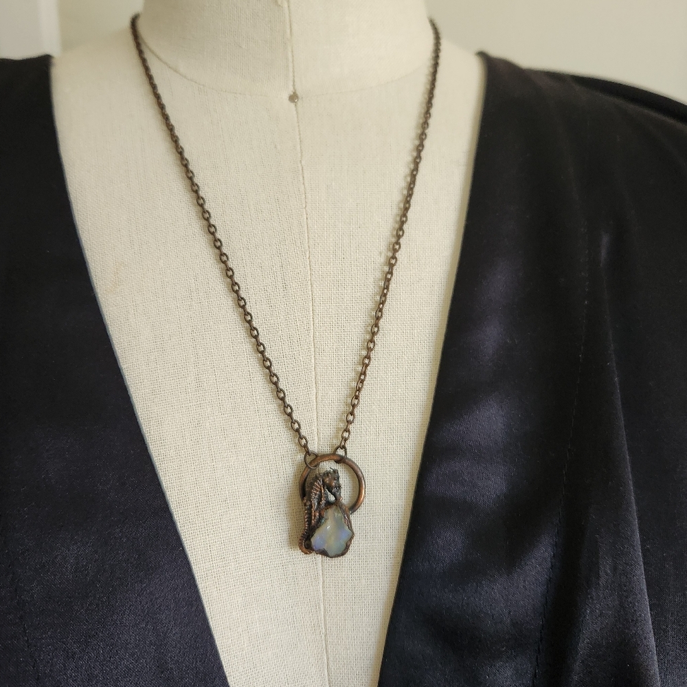 OOAK Copper and Opal Seahorse Necklace